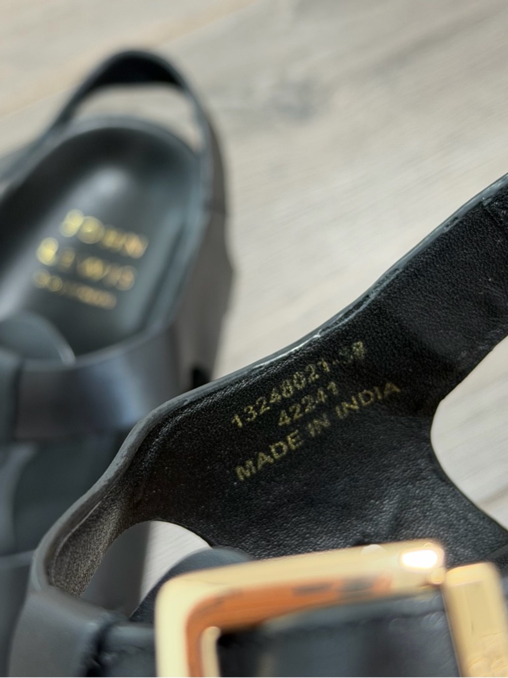 John Lewis Black Leather Fisherman Sandals with Gold Buckle - Picture 6 of 10